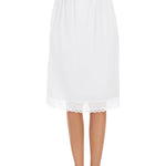 Lovasy Women's Satin Half Slip Knee Length Underskirt with Lace Trim Anti-Static Smooth Under Dress Slips White,Medium