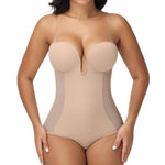 JOYSHAPER Strapless Shapewear Bodysuit with Built in Bra Backless Body Suits Faja Body Shaper for Women Low Back Thong Bodysuit Tummy Control Body Shaper Nude 2XL