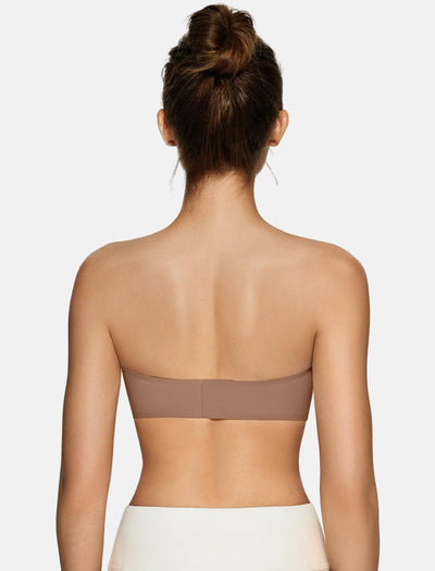 OEAK Womens Strapless Bras Jelly Push Up Bandeau Bra Non Slip Wireless Supportive Padded Bras Seamless Comfortable Tube Bra M Coffee