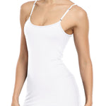 Qaffier Women's Basic Adjustable Spaghetti Strap Cami Slip Mini Dress White Small