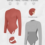 Popilush Womens Long Sleeve Tank Tops Bodysuit for Women Tummy Control Turtle Neck Body Shaper Thong Body Suits