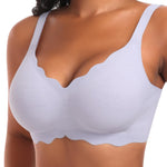 Seamless Wireless Sewn in Padded Bras for Women Supportive Tshirt V Neck Bralettes No Wire Soft Everyday Gel Bra(A2# Purple(Jacquard Pattern),Medium)