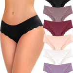 FINETOO 6 pack Seamless Underwear for Women Sexy Low Rise Hipster Wave Edge No Show Bikini Panties Womens Cheeky S-XL