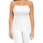 Werena Women's Strapless Shapewear Full Body Bodysuit Tummy Control Seamless Mid Thigh Body Shaper with Removable Straps (White,3XL)