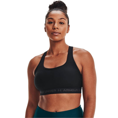Under Armour Womens Crossback Mid Impact Sports Bra , Black (001)/Jet Gray , Large