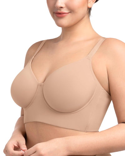 HSIA Bras for Women Minimizer Full Coverage Seamless Plus Size Longline Unlined Underwire Back Smoothing Bra, Light Beige 36DD