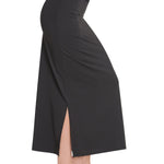 MANCYFIT Half Slips for Women Under Dresses Lace Waistband Long Under Skirt with Slit Black Large
