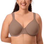 DELIMIRA Women's Inbarely Lift Full Coverage Bras Plus Size Unlined Supportive T Shirt Underwire Seamless Bra Brown Purple 34F