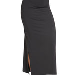 MANCYFIT Half Slips for Women Under Dresses Lace Waistband Long Under Skirt with Slit Black Large