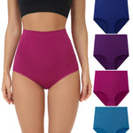wirarpa Women's Underwear Cotton Super High Waisted Briefs Stretch Full Coverage Panties 4 Pack Assorted Large