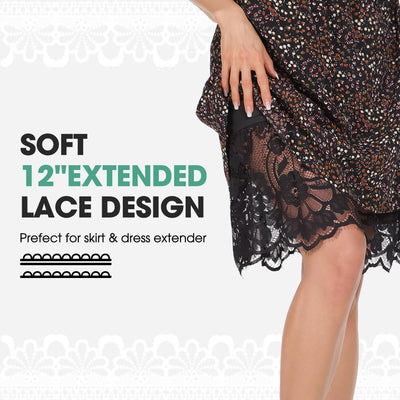 MANCYFIT Half Slips for Under Dresses Extender Slip Skirt for Women Lace Trim Long Underskirt 22 Inch Black XX-Large