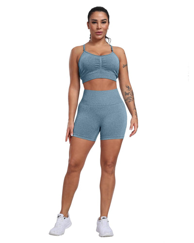 CHRLEISURE Women's 4 Packs Workout Gym Shorts, High Waisted Butt Lifting Scrunch Butt Seamless Booty Shorts(Black,DGray,Green,Blue,M)