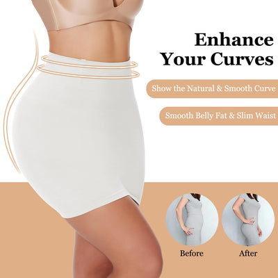 JOYSHAPER Half Slip Skirt for Women Under Dresses Tummy Control Shapewear Dress Slip with Built-in Thong White M