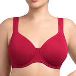 HSIA Bras for Women Minimizer Full Coverage, Plus Size T Shirt Unlined Underwire Smooth Bra, Seamless Cups Joan Ultimate Soft Coral Red