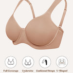 HSIA Bras for Women Minimizer Full Coverage, Plus Size T Shirt Unlined Underwire Smooth Bra, Seamless Cups Joan Ultimate Soft Dark Beige