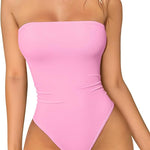 OQQ Womens Tube Bodysuits Strapless Basic Sleeveless Ruched Stretch Classic-Fit Tops Sexy Bodysuits