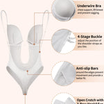 JOYSHAPER Women Plunging Deep V-Neck Strapless Backless Bodysuit Seamless Thong Full Body Shapewear for Wedding Party White M