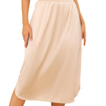 Wikoan Women's Satin Half Slip Slit Lace Long Underskirt for under Dresses,Nude,M