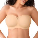 Strapless Jelly Bras for Women Push Up Wireless Seamless Non Slip Bandeau Bra Womens Supportive Padded Tube Bra No Underwire(Nude,L)