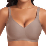 Wireless Jelly Bras for Women V Neck Seamless No Underwire Tshirt Bras Comfortable Padded Bralettes Everyday Bra with Support(A1#Coffee(v Neck),Small)