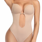 JOYSHAPER Women Plunge Backless Body shaper Bra Bodysuit Low back Thong Shapewear for Backless Dress Nude S