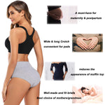 Molasus Women's Soft Cotton Underwear Briefs High Waisted Postpartum Panties Ladies Full Coverage Plus Size Underpants Grey,Size 5