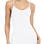 Qaffier Women's Basic Adjustable Spaghetti Strap Cami Slip Mini Dress White Small
