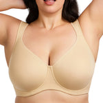 HSIA Bras for Women Minimizer Full Coverage, Plus Size T Shirt Unlined Underwire Smooth Bra, Seamless Cups Joan Ultimate Soft Beige