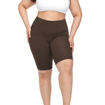 VOGUEMAX Women's Plus Size Short Leggings Stretchy Slip Shorts Mid Thigh Lightweight Pants Brown