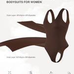 Lover-Beauty Bodysuits for Women Tummy Control Shapewear Plunge Deep V Neck Tank Tops and Thongs Body Shaper, Brown, L