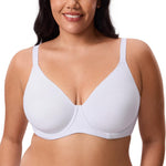 DELIMIRA Women's Inbarely Lift Full Coverage Bras Plus Size Unlined T Shirt Underwire Seamless Bra Back Smoothing White 36C