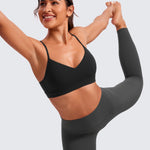 CRZ YOGA Butterluxe V-Neck Sports Bras for Women - Adjustable Thin Straps Padded Yoga Top Basic Wireless Camisole Black Medium