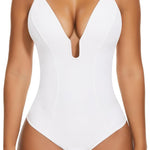 SHAPERIN Women's U Plunge Bodysuit Low Back Double Lined Tummy Control Shapewear Deep V Thong Body Suits
