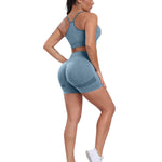 CHRLEISURE Women's 4 Packs Workout Gym Shorts, High Waisted Butt Lifting Scrunch Butt Seamless Booty Shorts(Black,DGray,Pink,Blue,M)