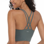 HSIA Sports Bras for Women Strappy Criss Cross Back Medium Support Yoga Crop Top with Removable Padded Cup Army Green