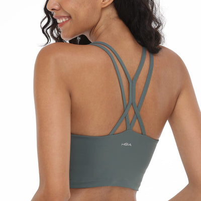 HSIA Sports Bras for Women Strappy Criss Cross Back Medium Support Yoga Crop Top with Removable Padded Cup Army Green
