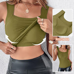 CHICME Womens U Neck Shapewear Built-in Bra Tank High Strechy Sleeveless Slim Fit Tops Camisole Workout Tops-gr-S Green