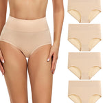 wirarpa Women's Cotton Postpartum Underwear High Waisted Ladies Panties Full Coverage Briefs 4 Pack Beige Medium