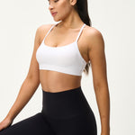 Omwilddo Womens Y Back Padded Sports Bra Strappy U Neck Butter Soft Low Impact Workout Bras Yoga Pilates Walking White S