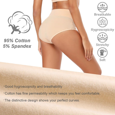 Molasus Women's Soft Cotton Underwear Briefs High Waisted Postpartum Panties Ladies Full Coverage Plus Size Underpants Nude,Large