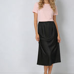 Brinkina Black Half Slip for Women S Size 35" – Light weight Non Cling Satin Underskirt with Lace Trim, Anti Static Dress Liner for Midi/Maxi Skirts (106Black,S)