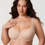 DELIMIRA Women's Confishape Balconette Bra Supportive T Shirt Full Coverage Plus Size Bras Underwire Unlined Beige - Unlined 38DD