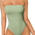 OQQ Womens Tube Bodysuits Strapless Basic Sleeveless Ruched Stretch Classic-Fit Tops Sexy Bodysuits