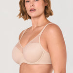 DELIMIRA Women's Full Coverage Bras Underwire Lightly Padded Plus Size Supportive Tshirt Sheer Bra Beige 36E