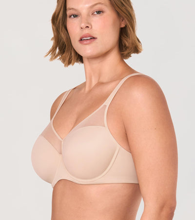DELIMIRA Women's Full Coverage Bras Underwire Lightly Padded Plus Size Supportive Tshirt Sheer Bra Beige 36E