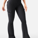 YEOREO CoreFlex Women Workout Flare Leggings with Pockets Hidden Scrunch High Waisted Cargo Gym Yoga Leggings Black M