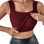 CHICME Womens U Neck Shapewear Built-in Bra Tank High Strechy Sleeveless Slim Fit Tops Camisole Workout Tops-wr-M Wine Red