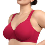 HSIA Bras for Women Minimizer Full Coverage, Plus Size T Shirt Unlined Underwire Smooth Bra, Seamless Cups Joan Ultimate Soft Coral Red