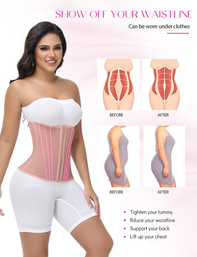 SHAPSHE Waist Trainer for Women Tummy Control Workout Waist Cincher Corset Shapewear Postpartum Body Shaper Faja with Zipper Hook Rosy Brown L