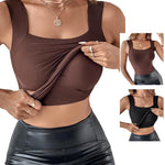 CHICME Womens 2 Pieces Padded Tank Tops High Strechy Sleeveless Slim Fit Shaping Tops Camisole Tops Black Coffee-XL